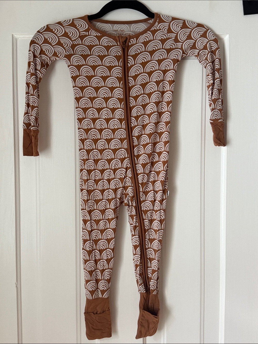 Little Sleepies Brown and White Rainbow-Print Footed One-Piece